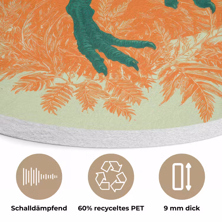 Dinosaurus - Groen - Planten - Cirkel Akoestische PET Vilt - Rond klein -closeup_DE