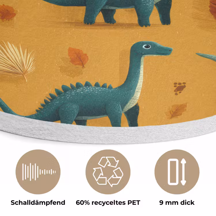 Dinosaurussen - Stekels - Herfstbladeren - Bruin Akoestische PET Vilt - Rond klein -closeup_DE