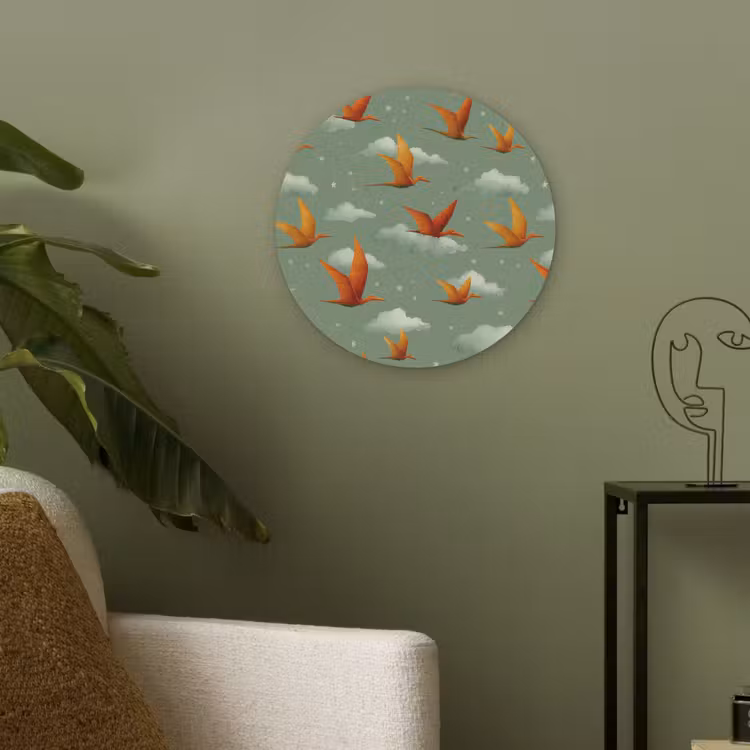 Dinosaurussen - Wolken - Sterren - Oranje Akoestische PET Vilt - Rond klein -sfeer2
