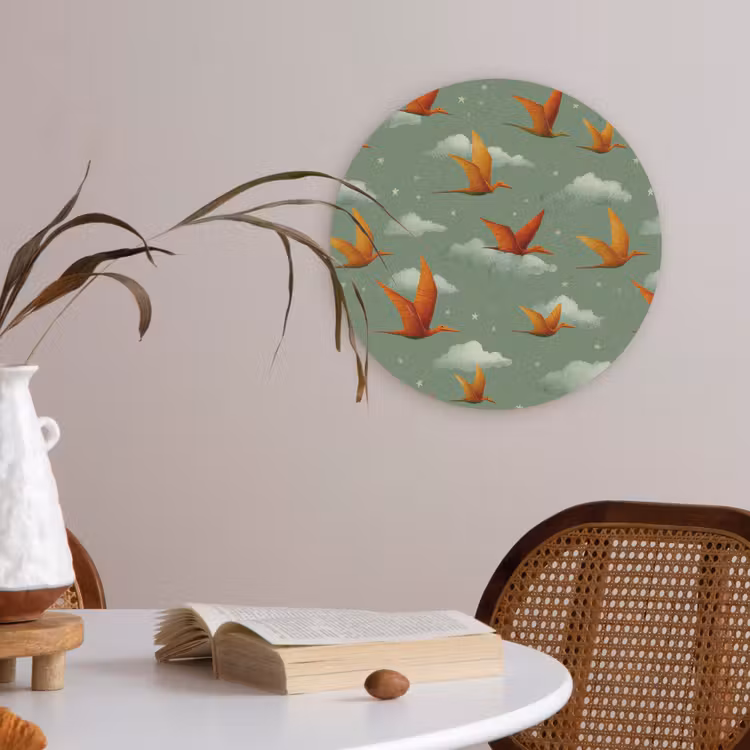 Dinosaurussen - Wolken - Sterren - Oranje Akoestische PET Vilt - Rond klein -sfeer3
