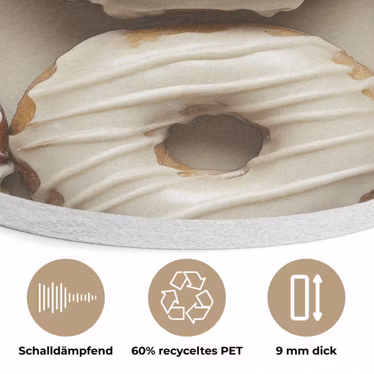 Donuts - Chocolade - Wit - Beige Akoestische PET Vilt - Rond klein -closeup_DE