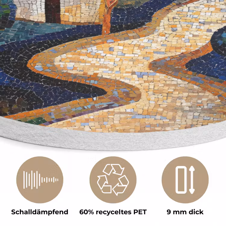 Dorp - Heuvelachtig - Zon - Mozaïek Akoestische PET Vilt - Rond klein -closeup_DE