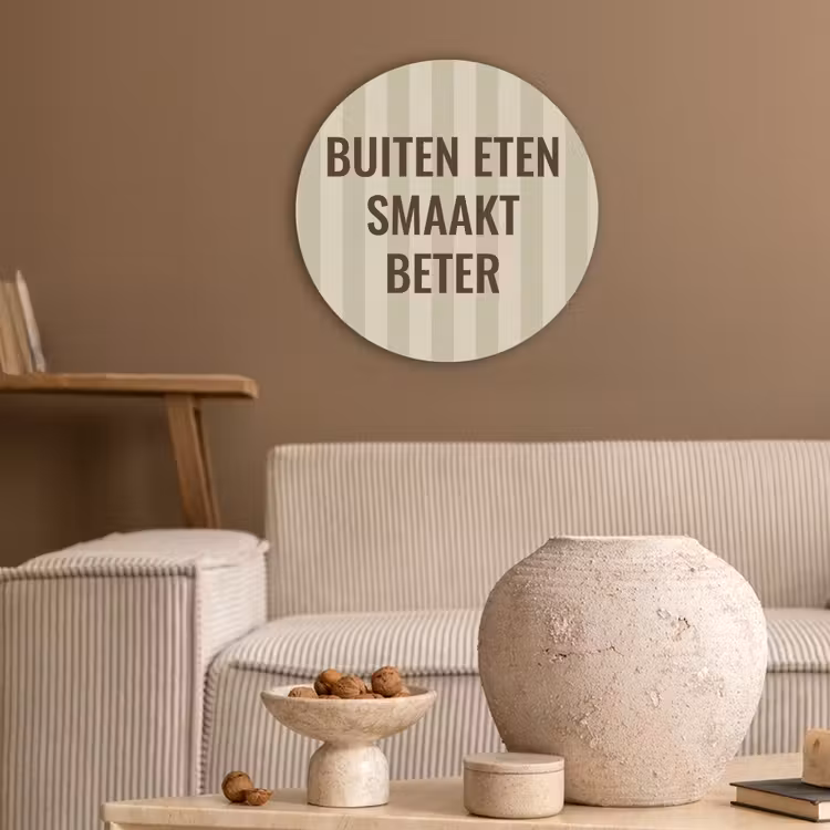 Buiten - Quote - Strepen - Zomer Akoestische PET Vilt - Rond klein -sfeer1