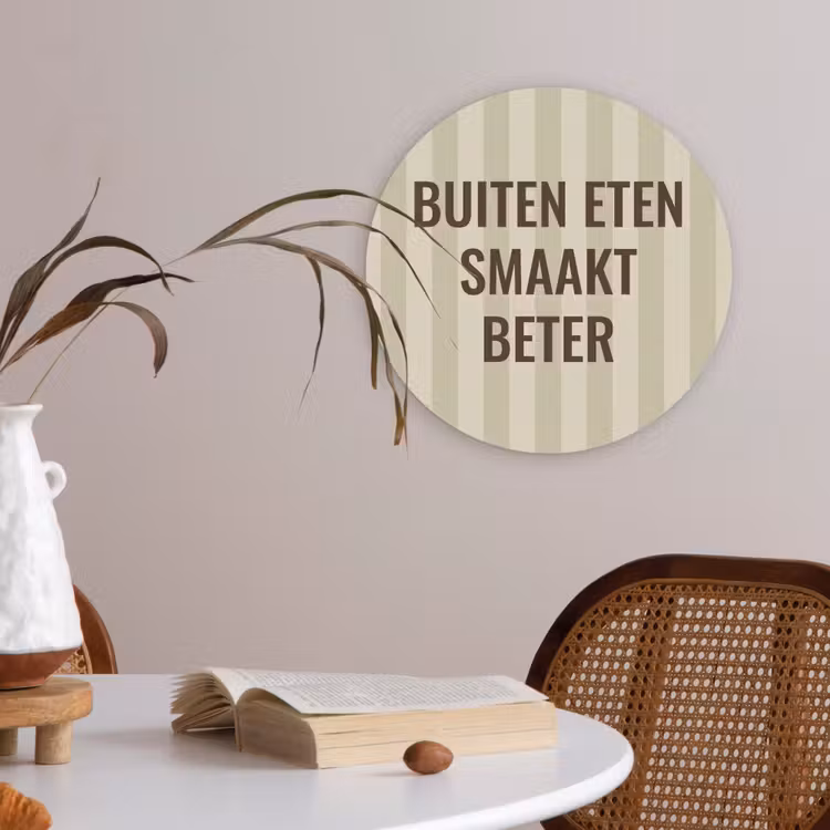 Buiten - Quote - Strepen - Zomer Akoestische PET Vilt - Rond klein -sfeer3
