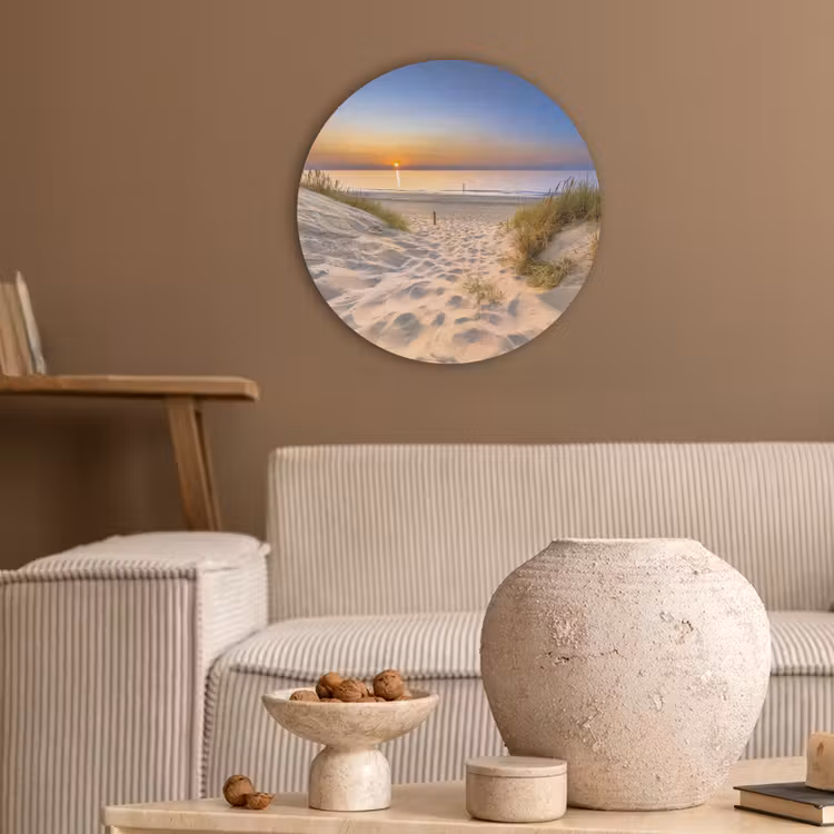 Duin - Zonsondergang - Horizon - Strand - Gras Akoestische PET Vilt - Rond klein -sfeer1