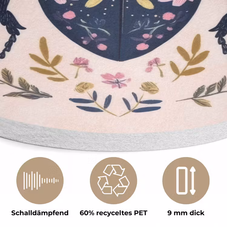 Donkerblauw - Kever - Bloemtakken - Sierlijk Akoestische PET Vilt - Rond klein -closeup_DE