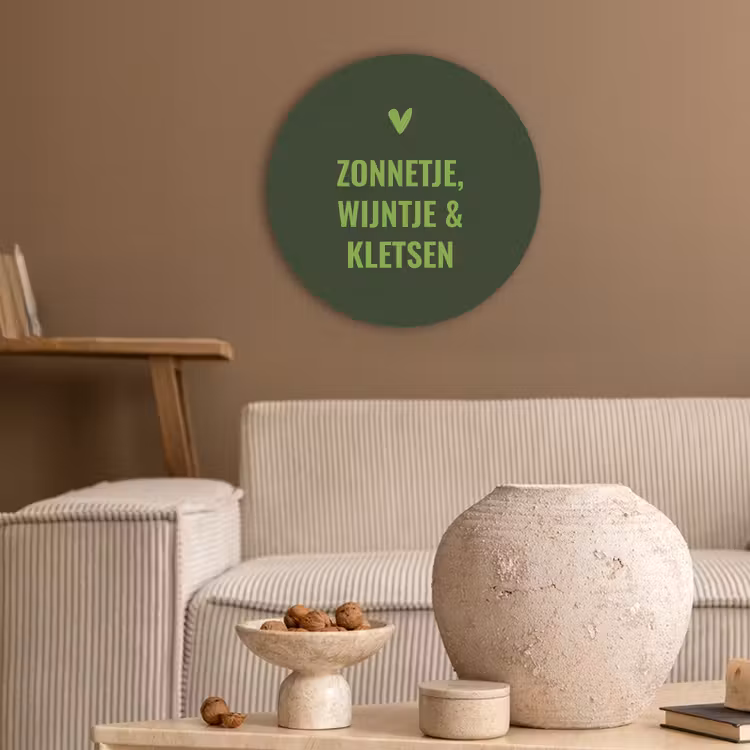 Donkergroen - Quote - Zon - Zomer Akoestische PET Vilt - Rond klein -sfeer1