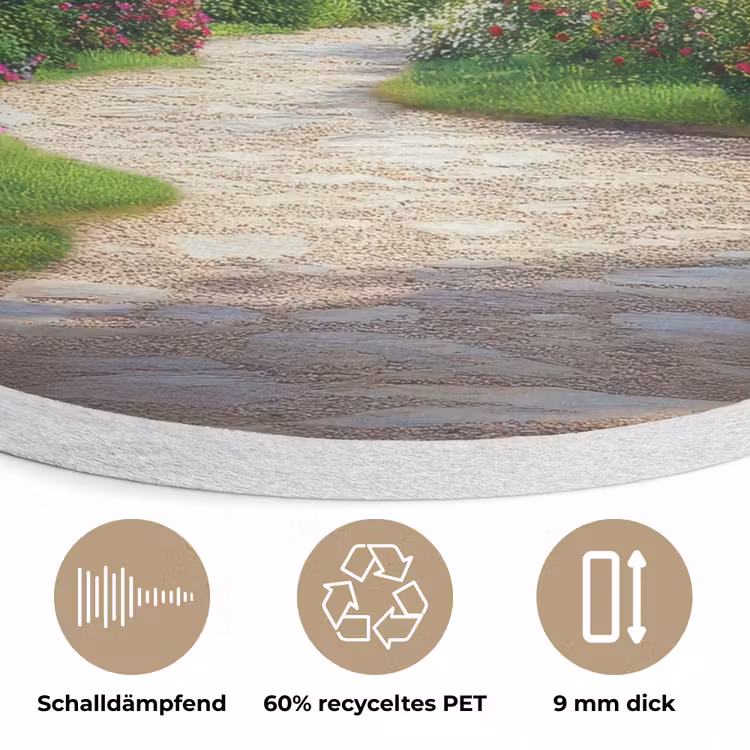 Doorkijk - Landschap - Bloemen - Pad - Uitzicht Akoestische PET Vilt - Rond klein -closeup_DE