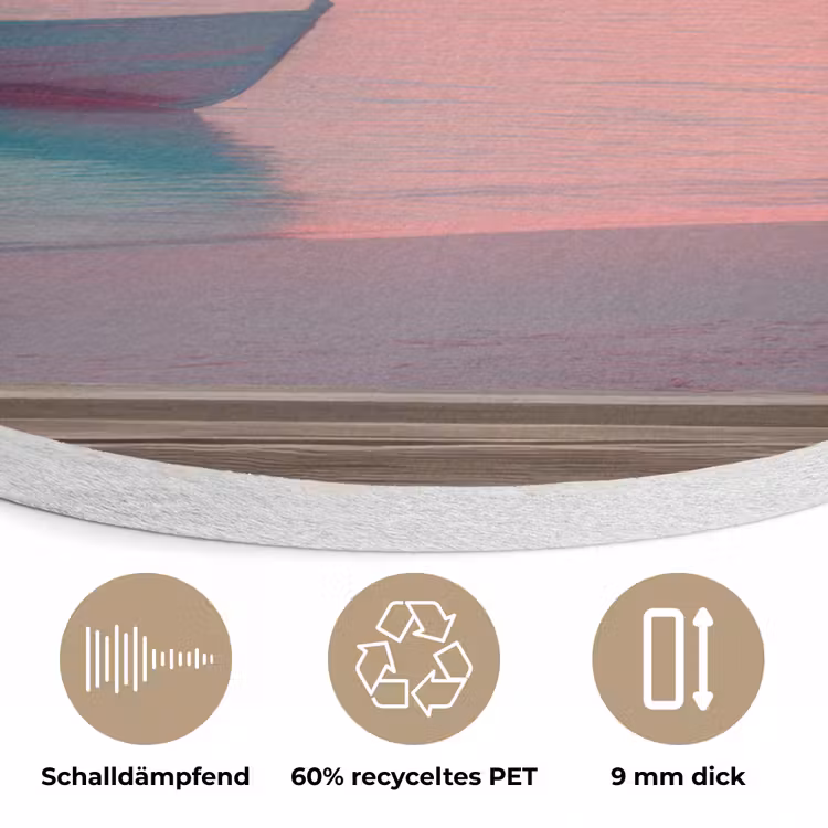 Doorkijk - Strand - Palmboom - Tropisch Akoestische PET Vilt - Rond klein -closeup_DE