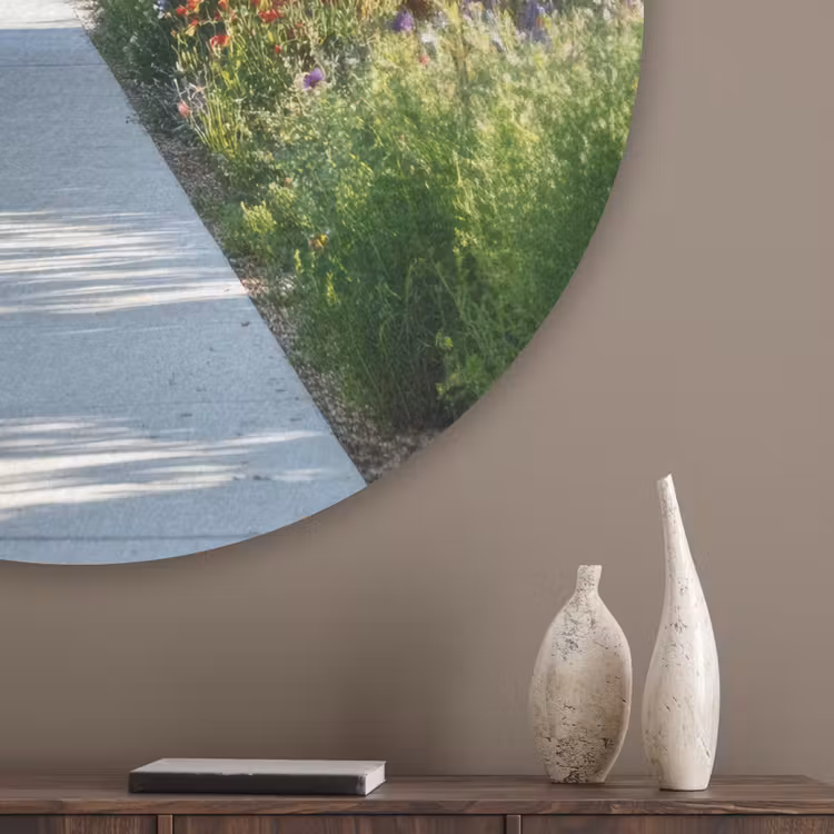 Doorkijk - Pad - Beton - Landschap Akoestische PET Vilt - Rond klein -sfeer5_closeup