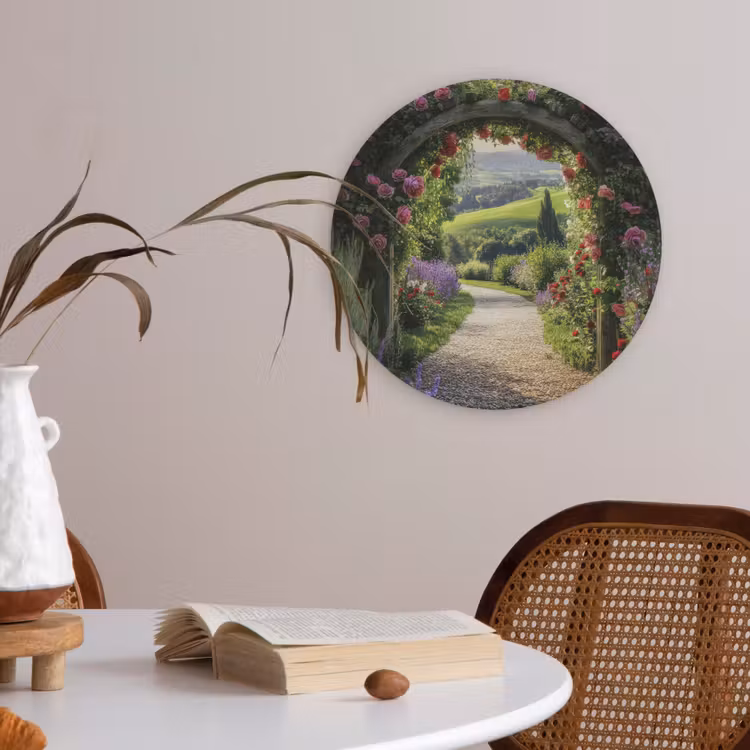 Doorkijk - Tuinboog - Bloemen - Natuur - Pad Akoestische PET Vilt - Rond klein -sfeer3