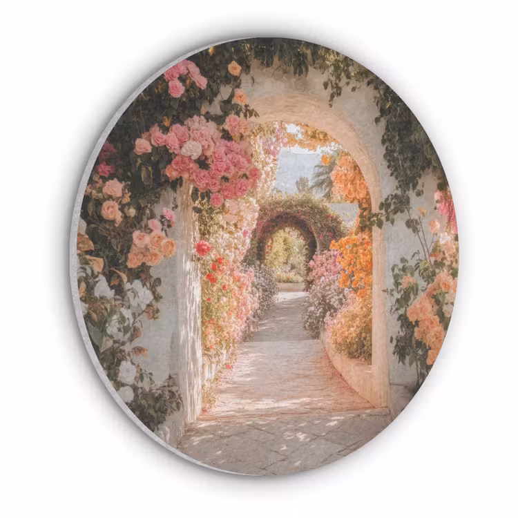 Doorkijk - Boog - Bloemen - Pastel Akoestische PET Vilt - Rond klein -3d