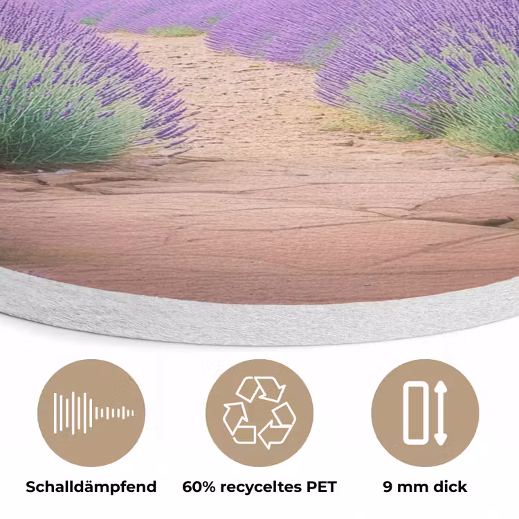 Doorkijk - Lavendel - Bloemen - Paars - Poort Akoestische PET Vilt - Rond klein -closeup_DE