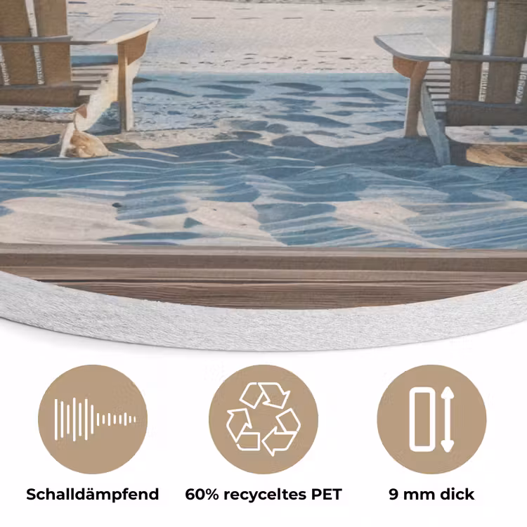 Doorkijk - Strandstoelen - Duinen - Zee - Natuur Akoestische PET Vilt - Rond klein -closeup_DE