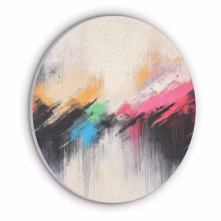 Dynamisch - Abstract - Kleurrijk - Zwart Akoestische PET Vilt - Rond klein -3d
