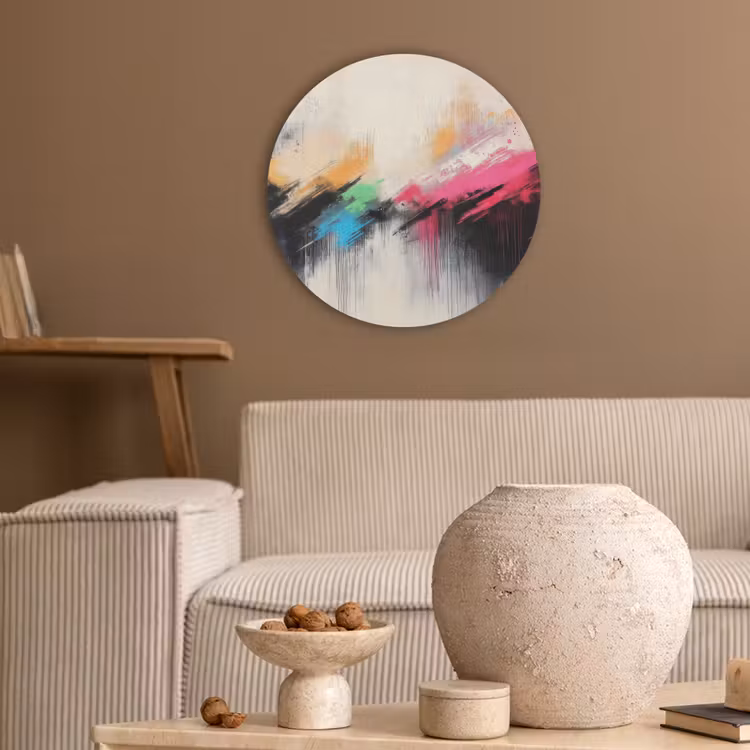Dynamisch - Abstract - Kleurrijk - Zwart Akoestische PET Vilt - Rond klein -sfeer1