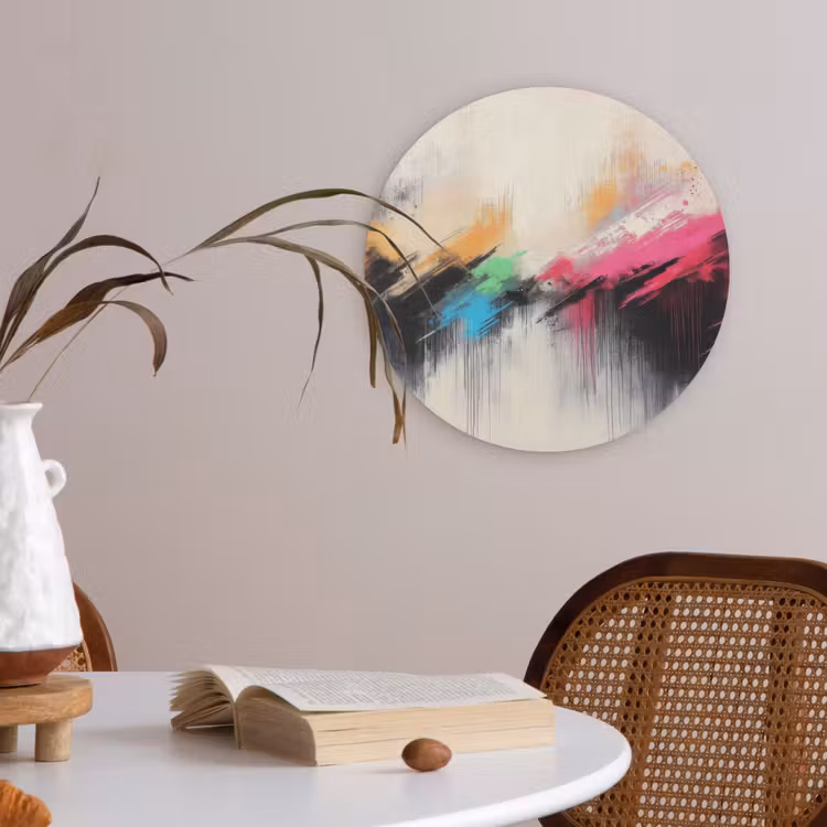 Dynamisch - Abstract - Kleurrijk - Zwart Akoestische PET Vilt - Rond klein -sfeer3