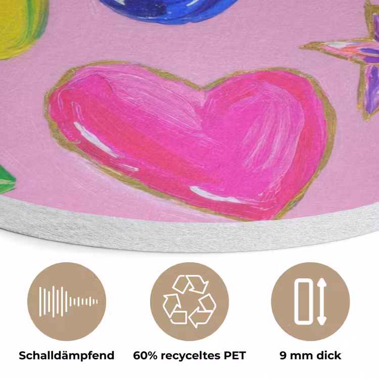 Edelstenen - Vormen - Hartje - Kleurrijk Akoestische PET Vilt - Rond klein -closeup_DE