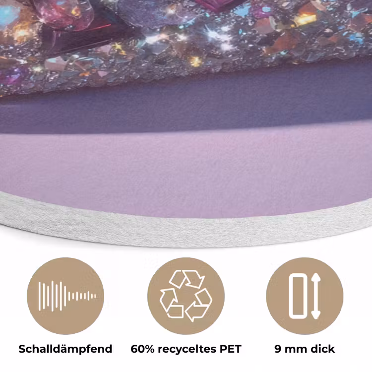 Edelstenen - Glitters - Paars - Kleurrijk Akoestische PET Vilt - Rond klein -closeup_DE
