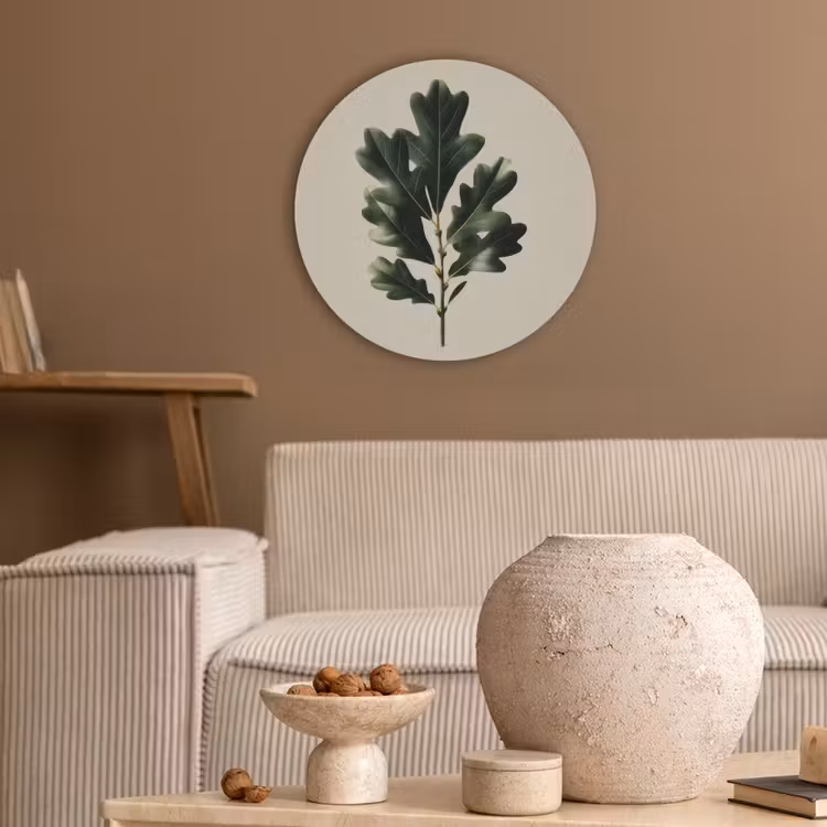 Eikenbladeren - Beige - Groen - Golvende randen Akoestische PET Vilt - Rond klein -sfeer1