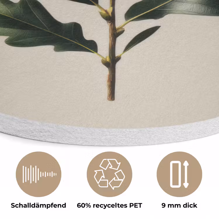 Eikenbladeren - Beige - Groen - Golvende randen Akoestische PET Vilt - Rond klein -closeup_DE