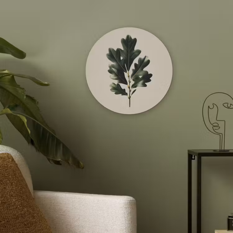Eikenbladeren - Beige - Groen - Golvende randen Akoestische PET Vilt - Rond klein -sfeer2