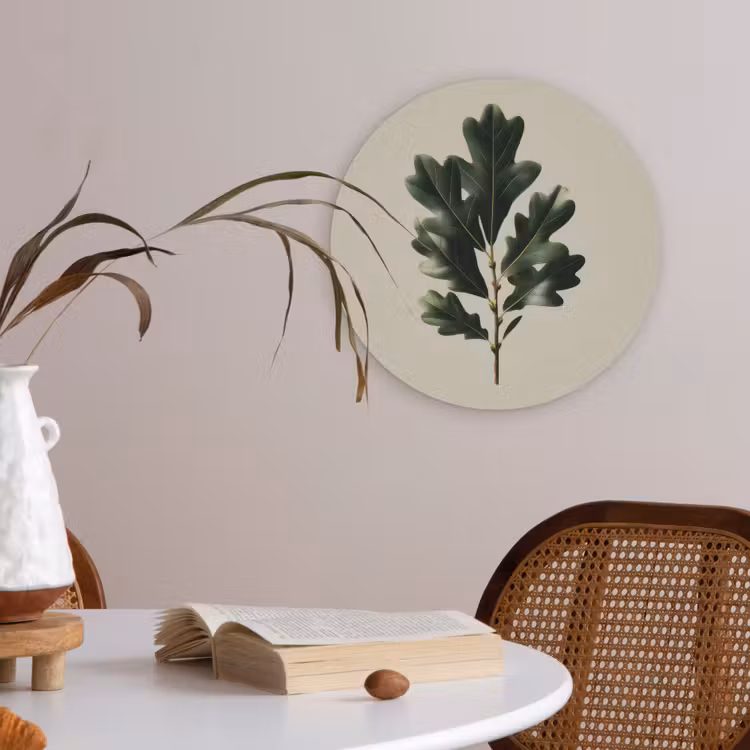 Eikenbladeren - Beige - Groen - Golvende randen Akoestische PET Vilt - Rond klein -sfeer3