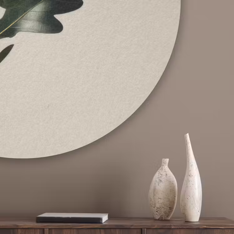 Eikenbladeren - Beige - Groen - Golvende randen Akoestische PET Vilt - Rond klein -sfeer5_closeup