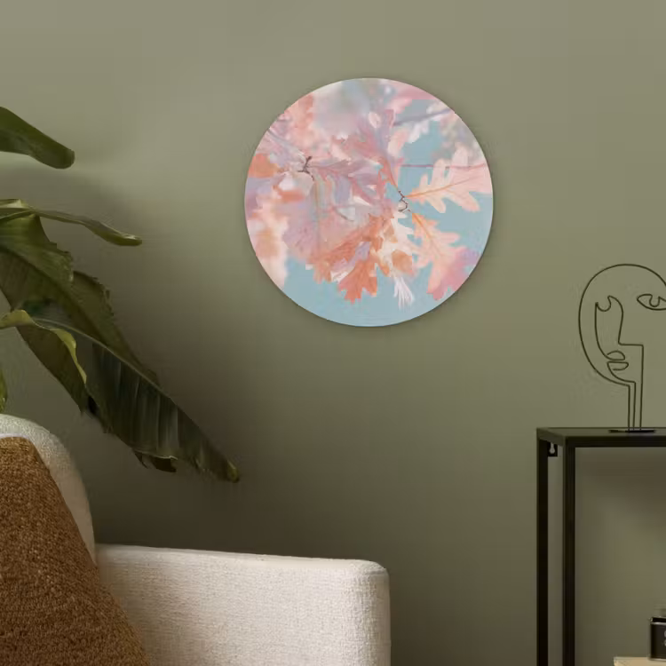 Eikenbladeren - Takken - Roze Akoestische PET Vilt - Rond klein -sfeer2