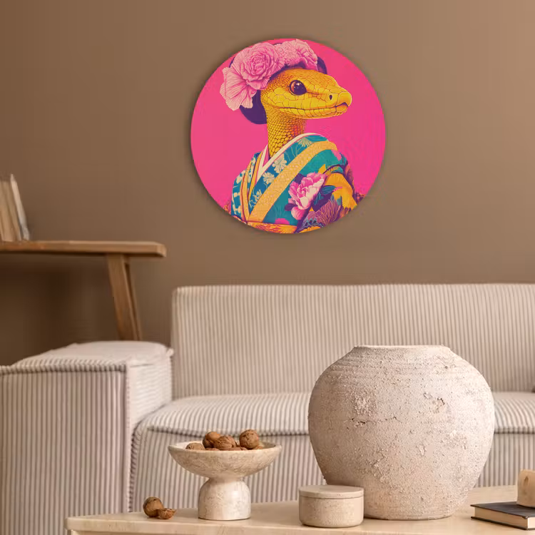 Hagedis - Bloemen - Roze - Kimono Akoestische PET Vilt - Rond klein -sfeer1