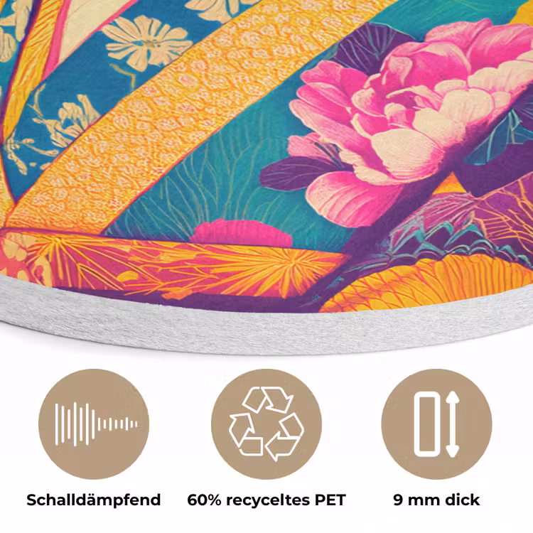 Hagedis - Bloemen - Roze - Kimono Akoestische PET Vilt - Rond klein -closeup_DE