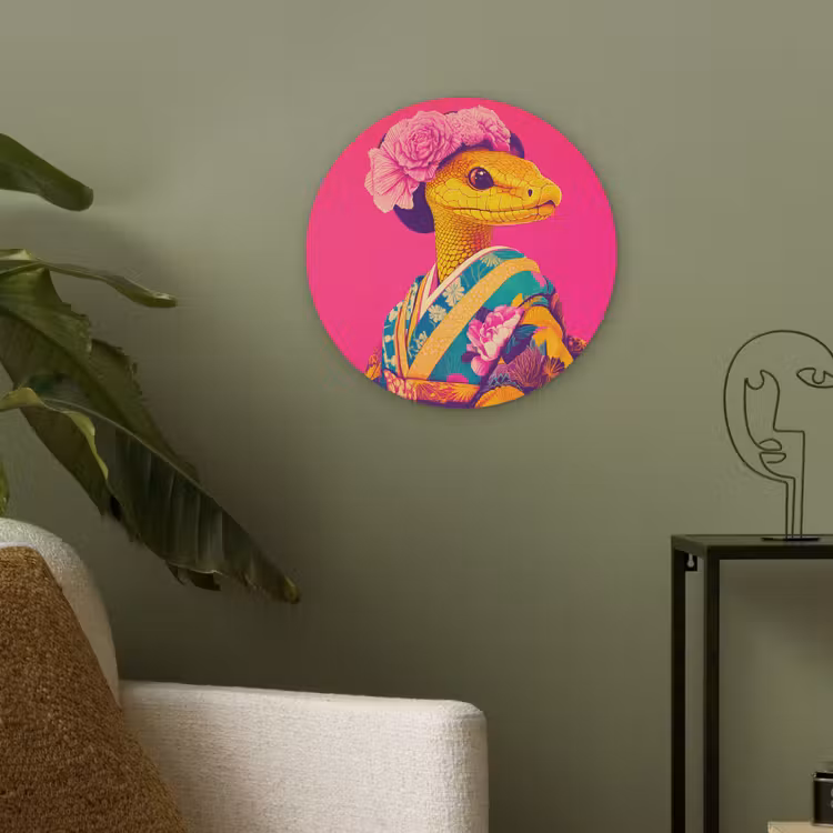 Hagedis - Bloemen - Roze - Kimono Akoestische PET Vilt - Rond klein -sfeer2