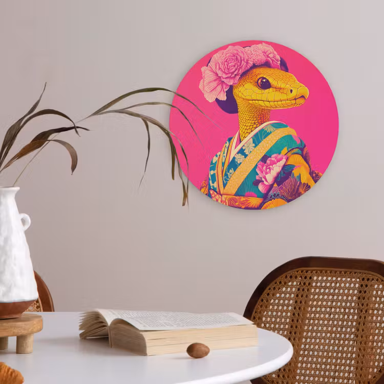 Hagedis - Bloemen - Roze - Kimono Akoestische PET Vilt - Rond klein -sfeer3