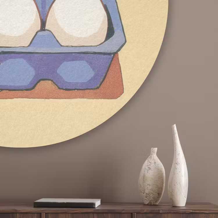 Eieren - Doos - Minimalistisch - Blauw Akoestische PET Vilt - Rond klein -sfeer5_closeup
