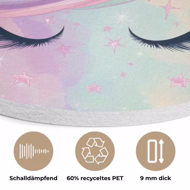 Eenhoorn - Glitters - Regenboog - Pastel Akoestische PET Vilt - Rond klein -closeup_DE
