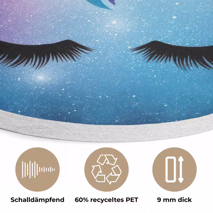 Eenhoorn - Sterren - Magisch - Blauw Akoestische PET Vilt - Rond klein -closeup_DE