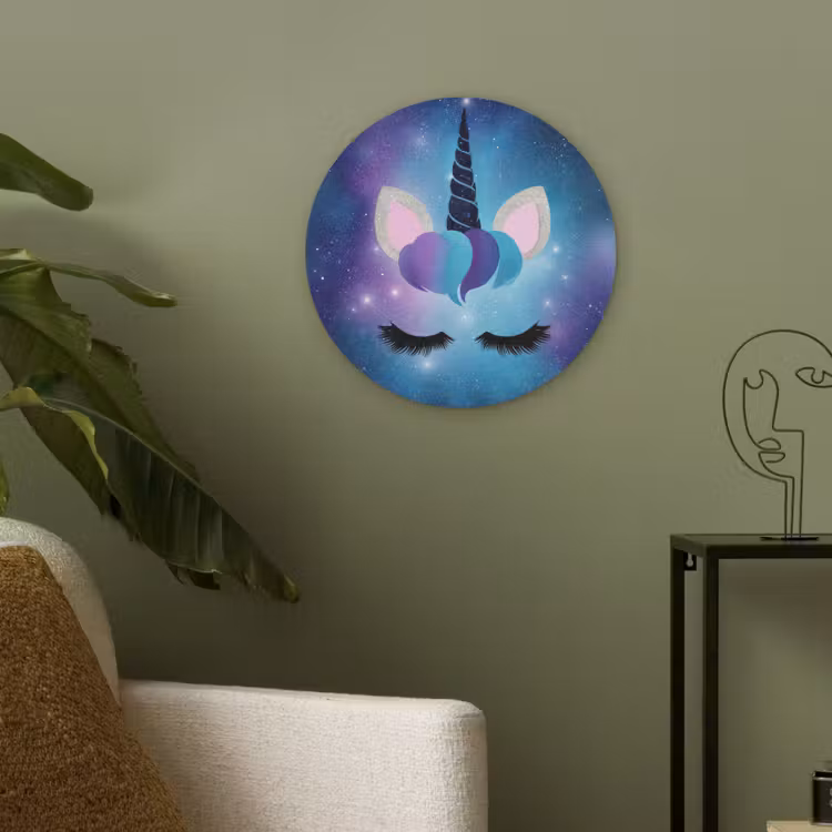 Eenhoorn - Sterren - Magisch - Blauw Akoestische PET Vilt - Rond klein -sfeer2