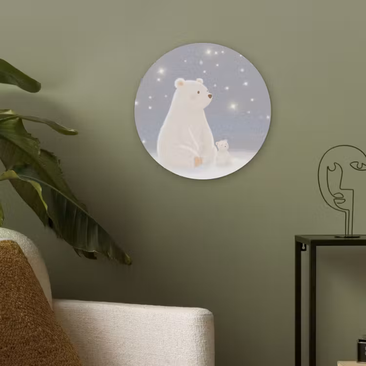 Ijsbeer - Sneeuw - Sterren - Blauw Akoestische PET Vilt - Rond klein -sfeer2