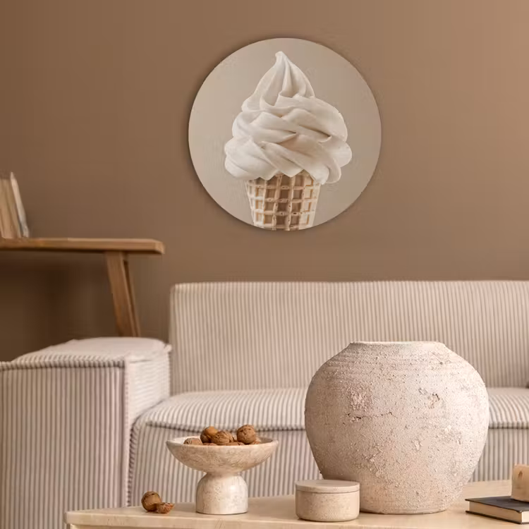 IJs - Softijs - Romig - Hoorntje - Beige Akoestische PET Vilt - Rond klein -sfeer1