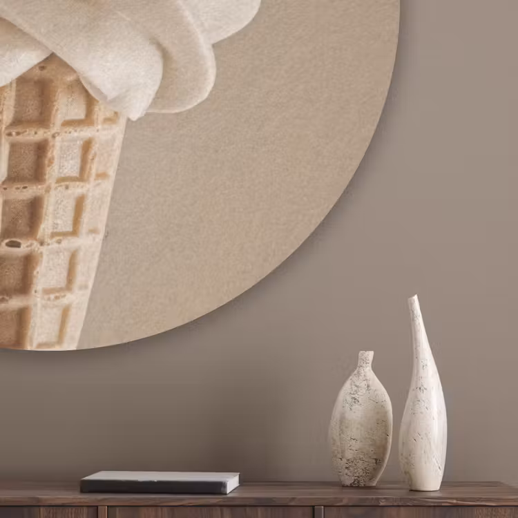 IJs - Softijs - Romig - Hoorntje - Beige Akoestische PET Vilt - Rond klein -sfeer5_closeup