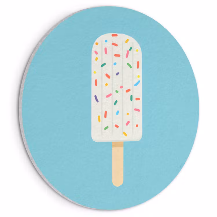 Ijsje - Stokje - Sprinkles - Lichtblauw Akoestische PET Vilt - Rond klein -3d