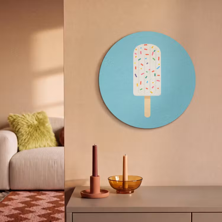 Ijsje - Stokje - Sprinkles - Lichtblauw Akoestische PET Vilt - Rond klein -sfeer1