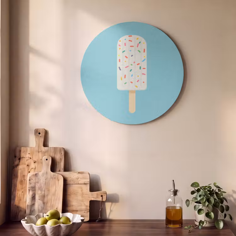 Ijsje - Stokje - Sprinkles - Lichtblauw Akoestische PET Vilt - Rond klein -sfeer2