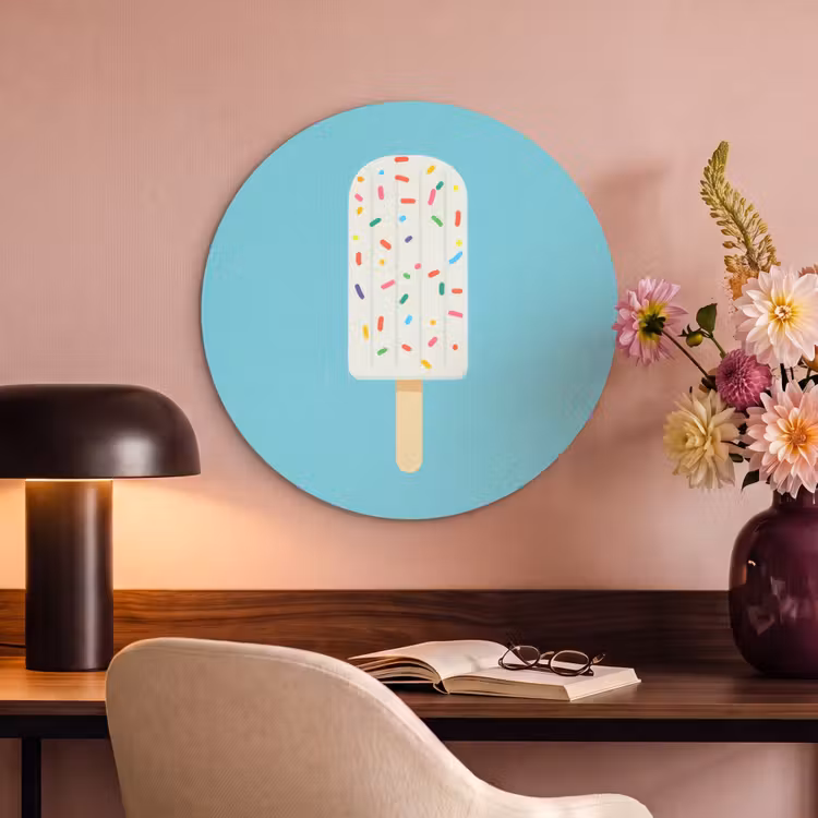 Ijsje - Stokje - Sprinkles - Lichtblauw Akoestische PET Vilt - Rond klein -sfeer3