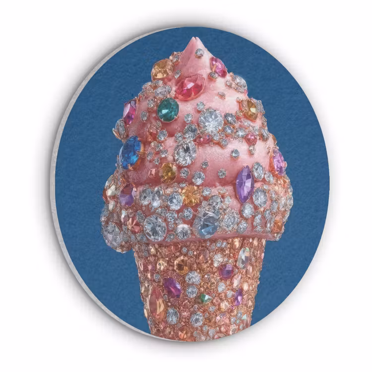 Ijsje - Hoorntje - Steentjes - Blauw Akoestische PET Vilt - Rond klein -3d