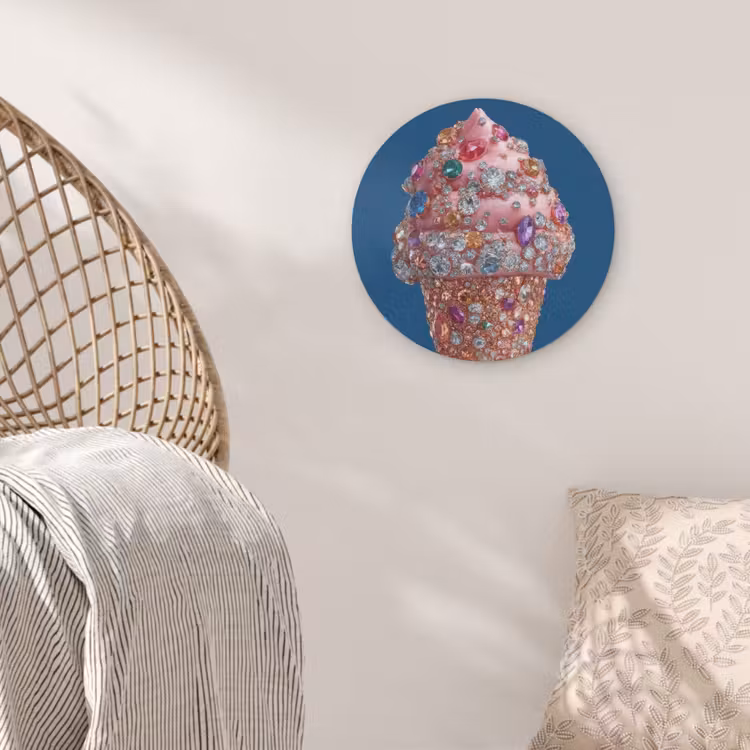 Ijsje - Hoorntje - Steentjes - Blauw Akoestische PET Vilt - Rond klein -sfeer4