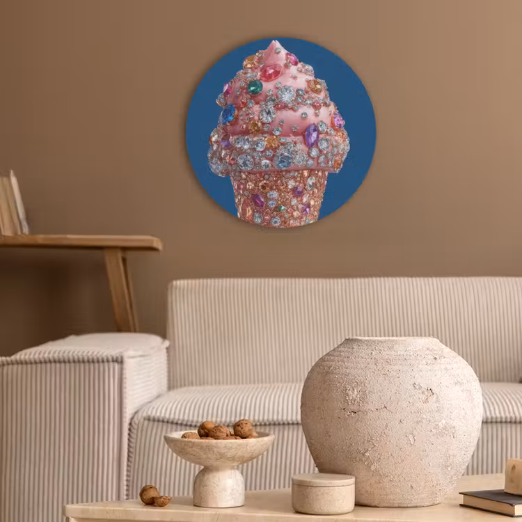 Ijsje - Hoorntje - Steentjes - Blauw Akoestische PET Vilt - Rond klein -sfeer1