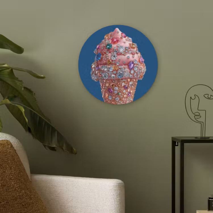 Ijsje - Hoorntje - Steentjes - Blauw Akoestische PET Vilt - Rond klein -sfeer2