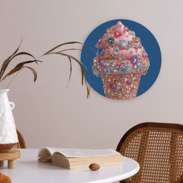 Ijsje - Hoorntje - Steentjes - Blauw Akoestische PET Vilt - Rond klein -sfeer3