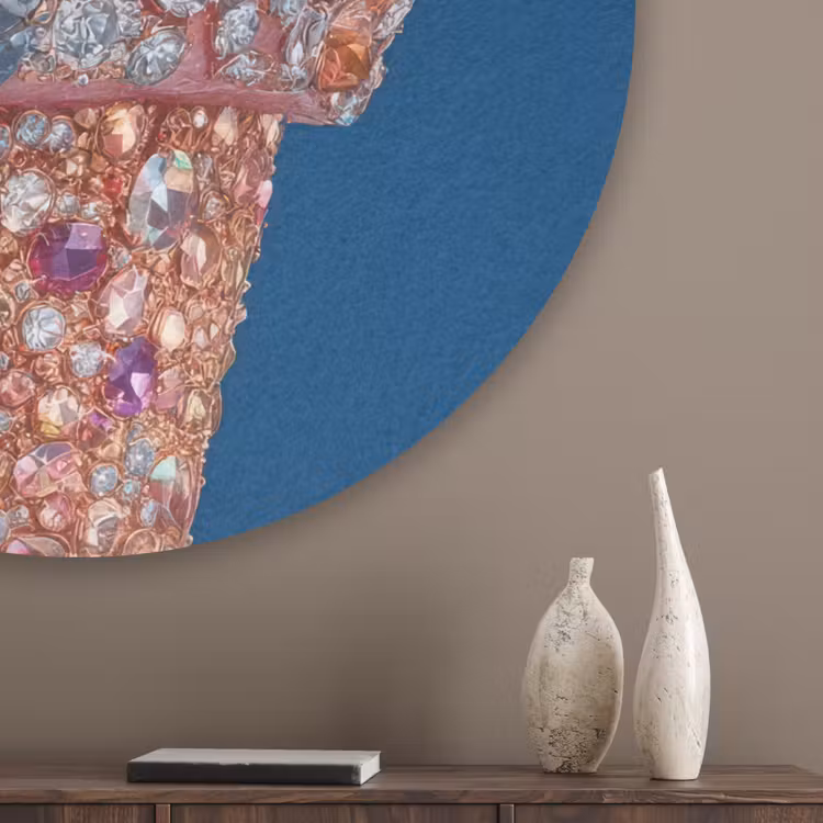 Ijsje - Hoorntje - Steentjes - Blauw Akoestische PET Vilt - Rond klein -sfeer5_closeup